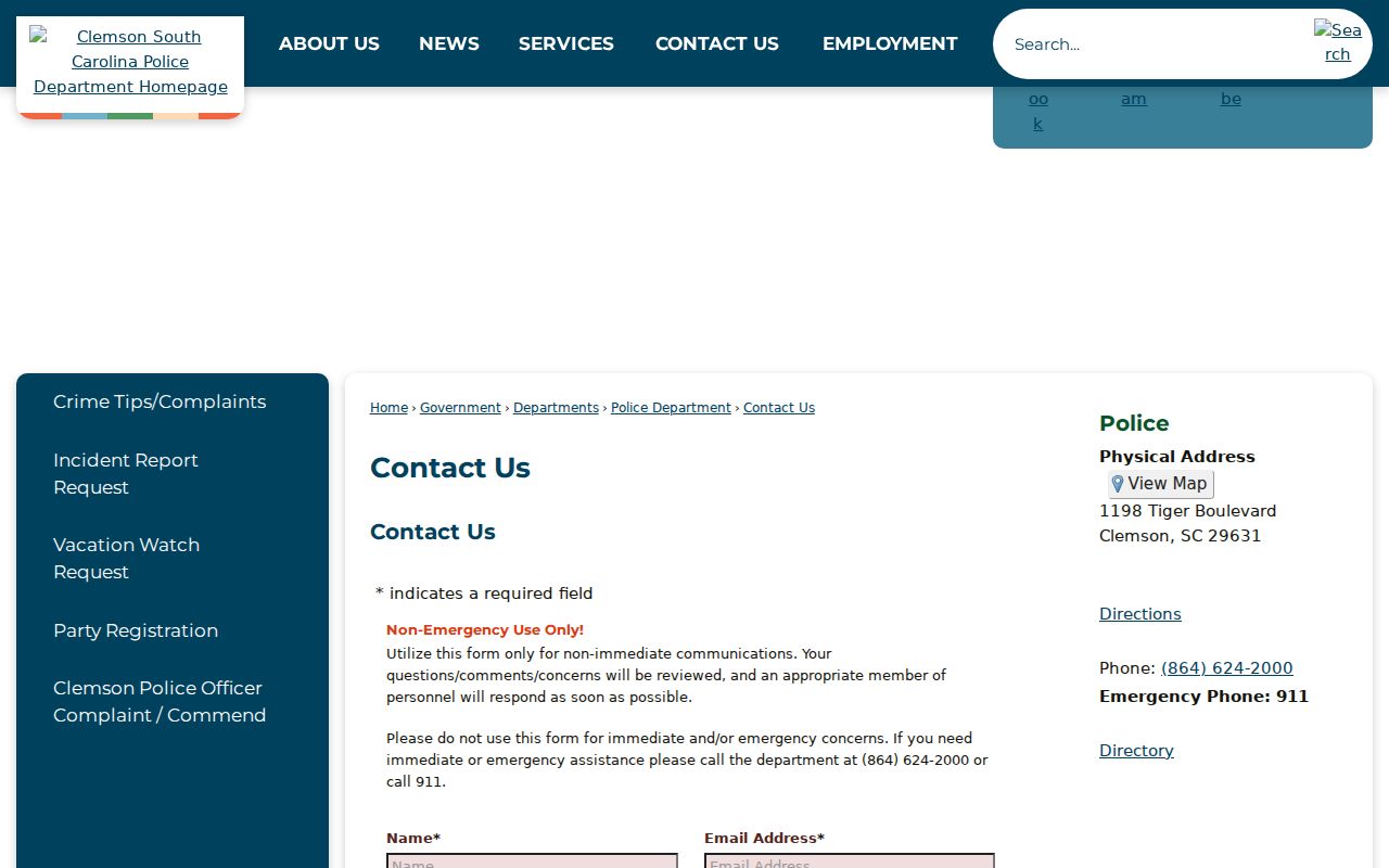 Clemson Police law-enforcement center for Clemson warrant service and records questions