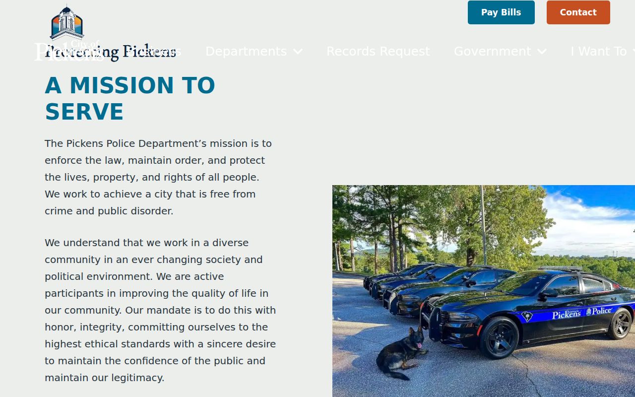 City of Pickens Police Department for city warrant service questions