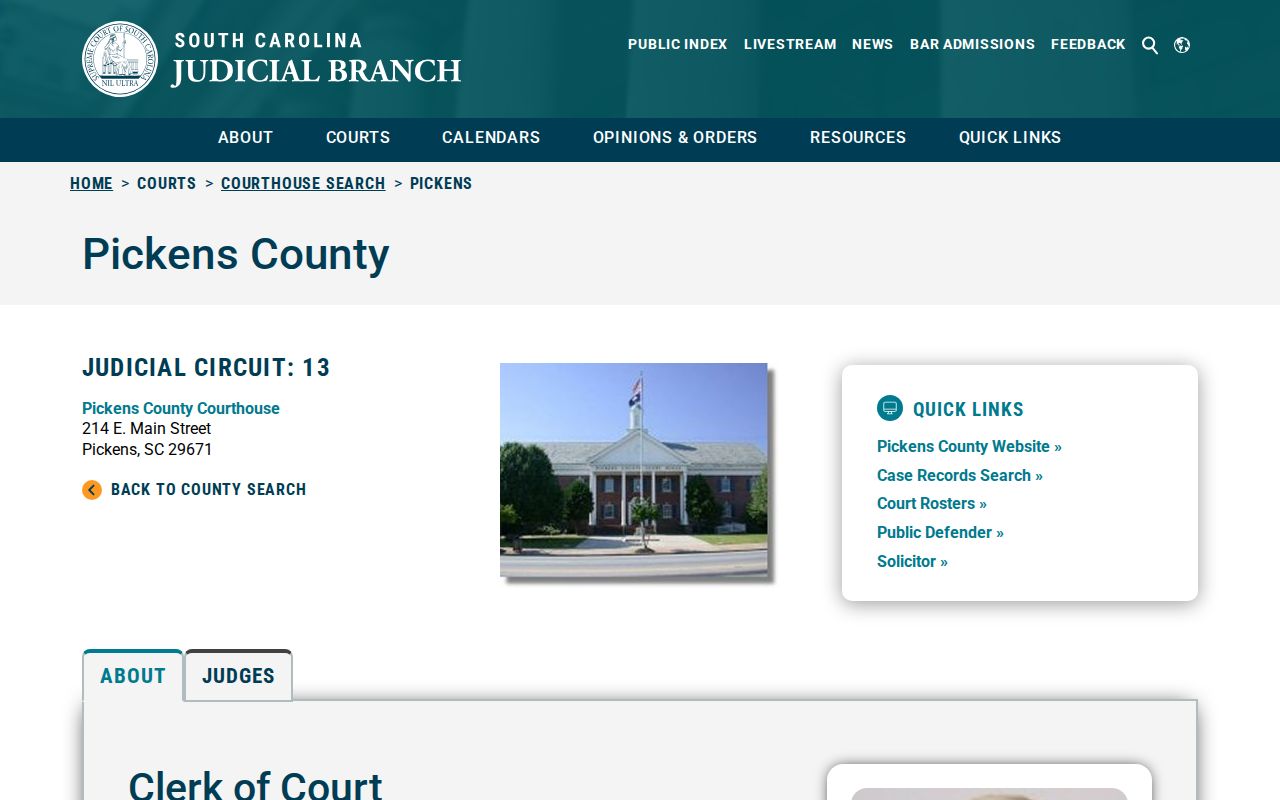 Pickens County Courthouse where the Clerk handles General Sessions records