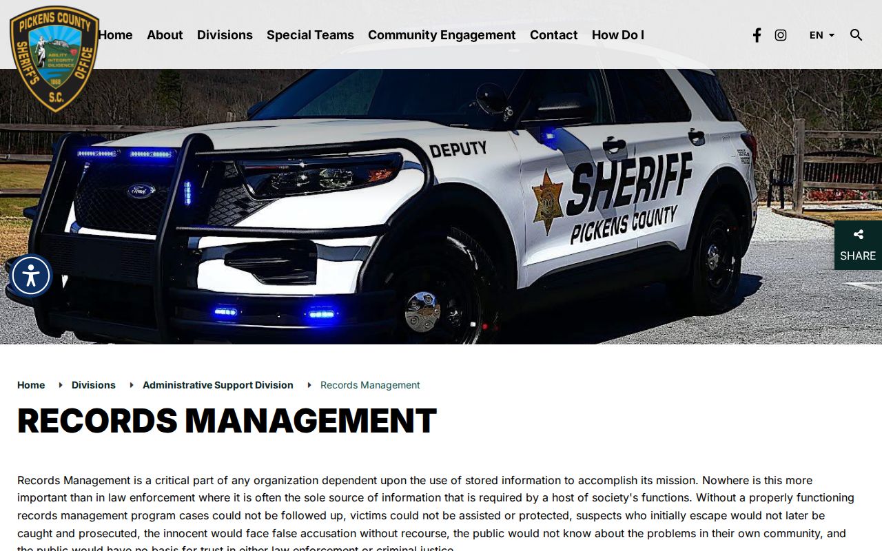 Pickens County Sheriff Records Management office for warrant record requests